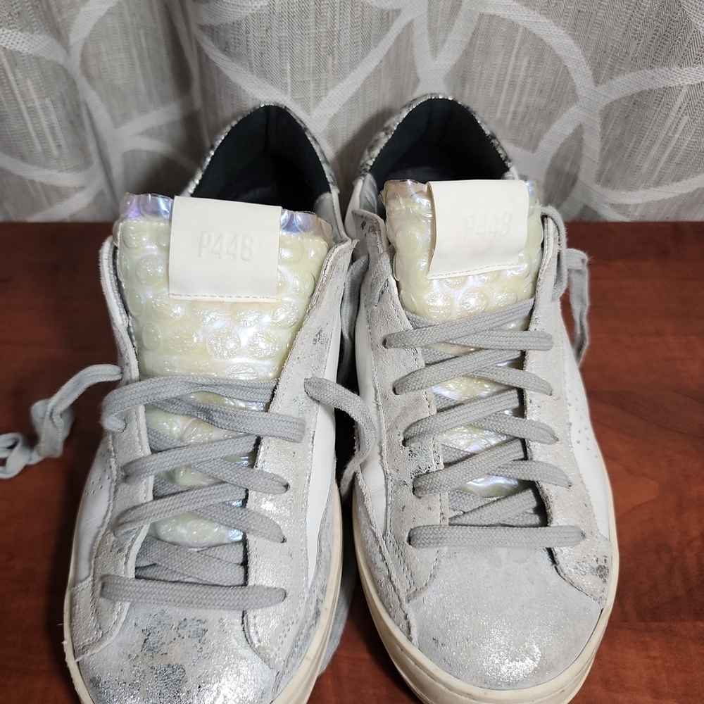P448 Women's Iridescent Silver and White Sneakers